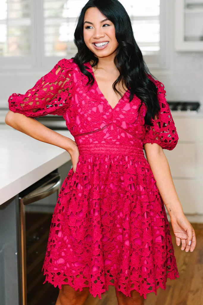 Take Confidence Deep Fuchsia Pink Lace Dress | The Mint Julep Boutique