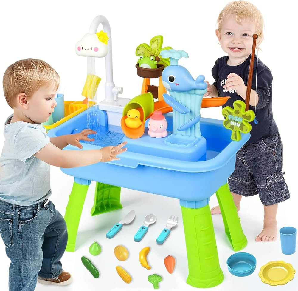 Upgraded Toddler Sand Water Table Toy with Electric Water Pump, Kids Sand Water with Faucet/Play ... | Amazon (US)