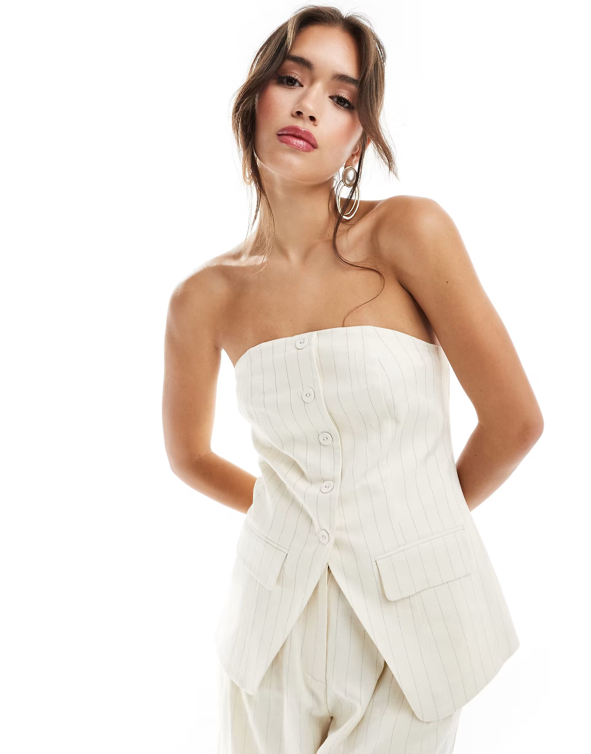 ASOS DESIGN Premium tailored longline bandeau top in the cream stripe | ASOS | ASOS (Global)