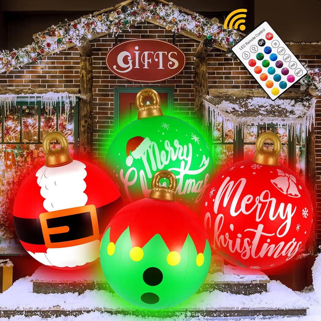[Light up] Inflatable Ornaments Balls Outdoor 4Pcs: Flashes in Red | Green | Blue and Timer, 24 I... | Amazon (US)
