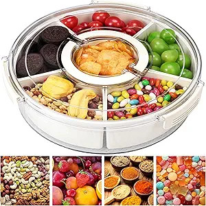 Snackle Box Container Divided Serving Tray with Lid, 6-Compartment Portable Spinning Round Stacka... | Amazon (US)