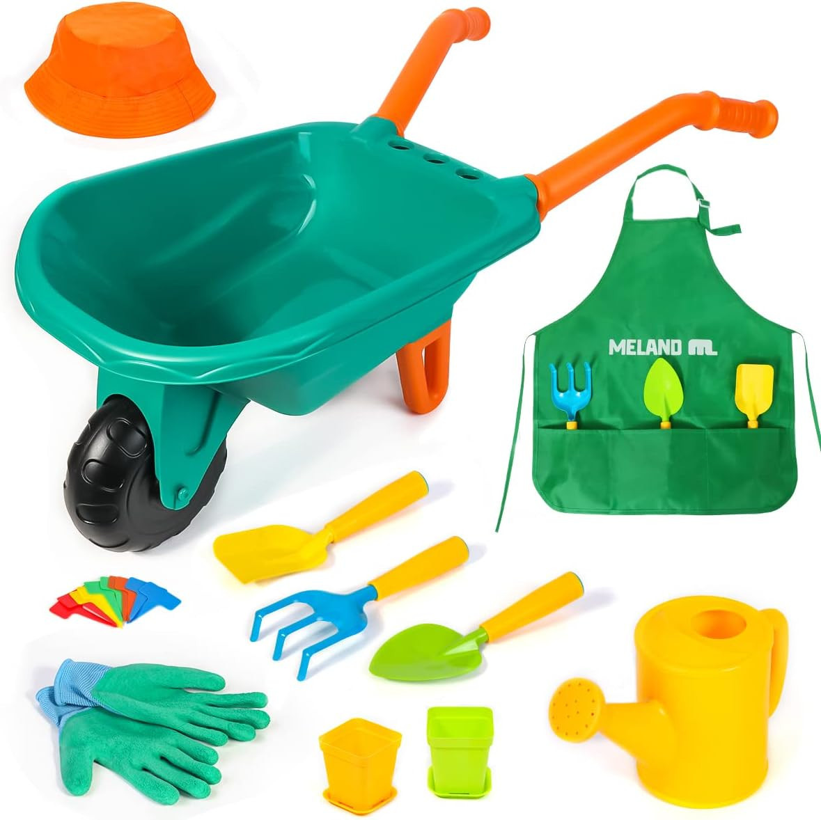 Meland Kids Wheelbarrow and Garden Tools - Kids Gardening Tools with Shovel, Rake, Trowel, Wateri... | Amazon (US)