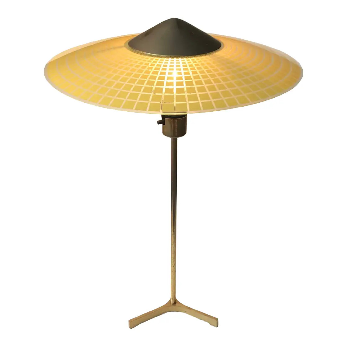 Vintage Swiss Brass & Checkered Glass Tripod Table Lamp, 1960s | Chairish