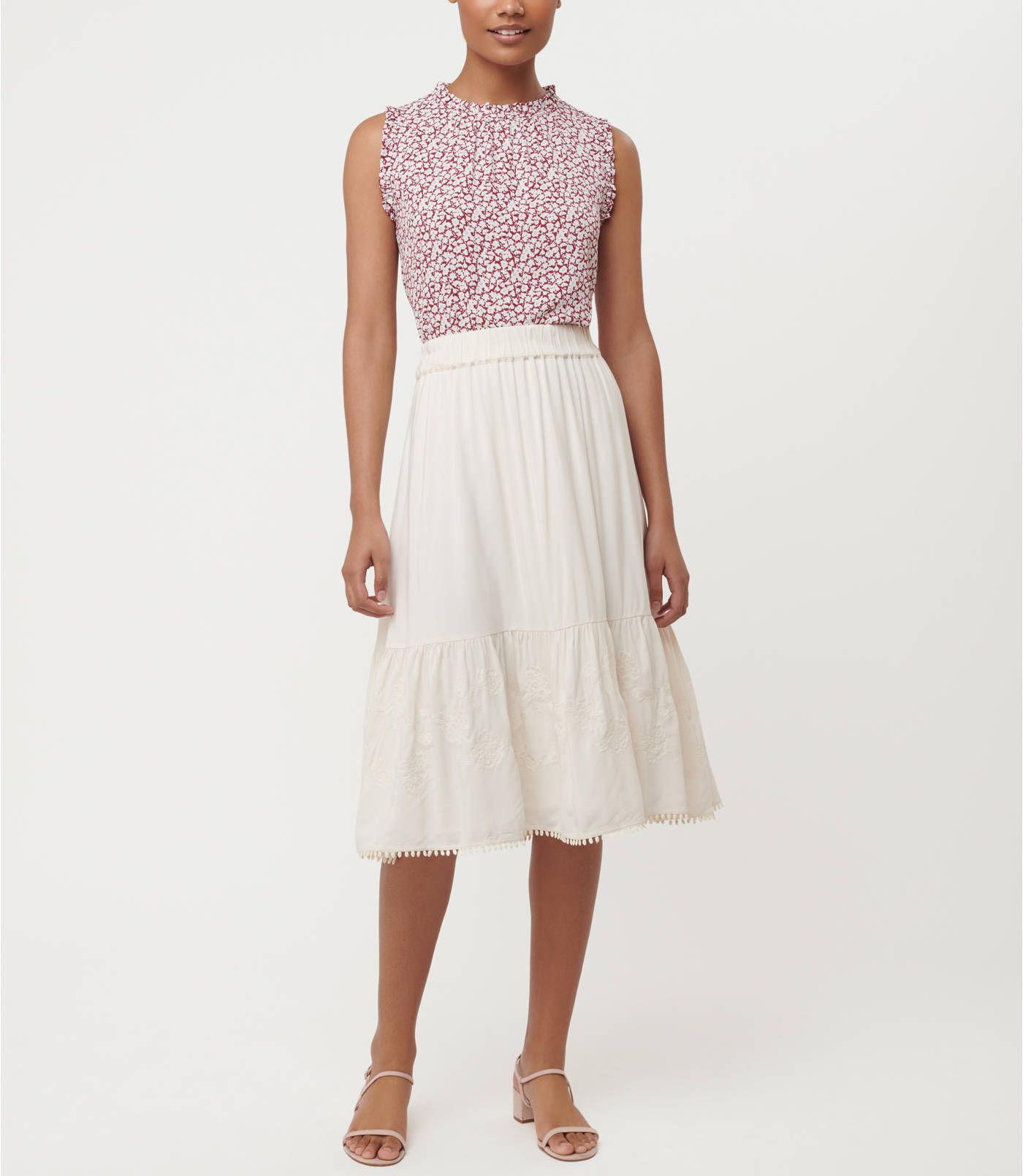 Floral Embroidered Tiered Midi Skirt | LOFT | LOFT