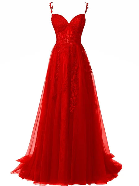 Red 1930s Spaghetti Strap Lace Tulle Maxi Dress | Retro Stage