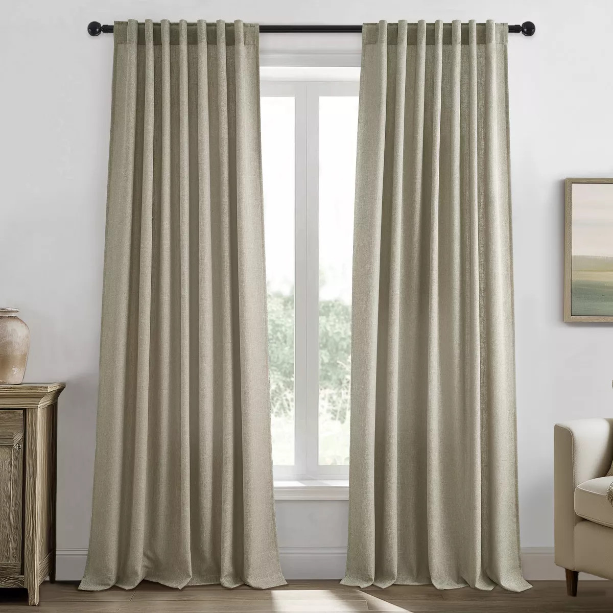 Back Tab Curtains for Living Room 2 Panels Rustic Farmhouse Burlap Thick Linen Textured Light Fil... | Target