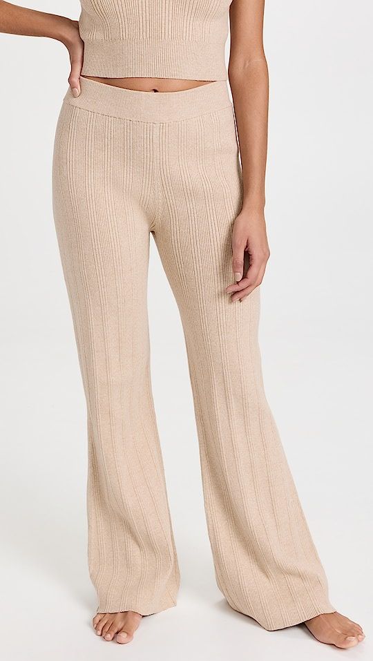 Lunya Cozy Cotton Silk Variegated Rib Flared Pants | SHOPBOP | Shopbop