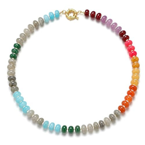 Drogomen Beaded Necklaces for Women Rainbow Beaded Gemstone Necklace Colorful Boho Bead Choker Necklace Handmade Summer Beach Jewelry for Women | Amazon (US)
