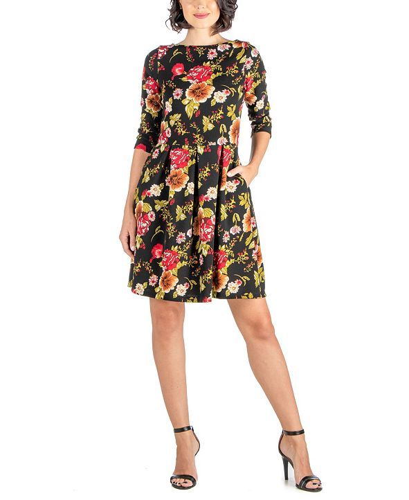 Women's Rose Print Fit and Flare Pocket Dress | Macys (US)