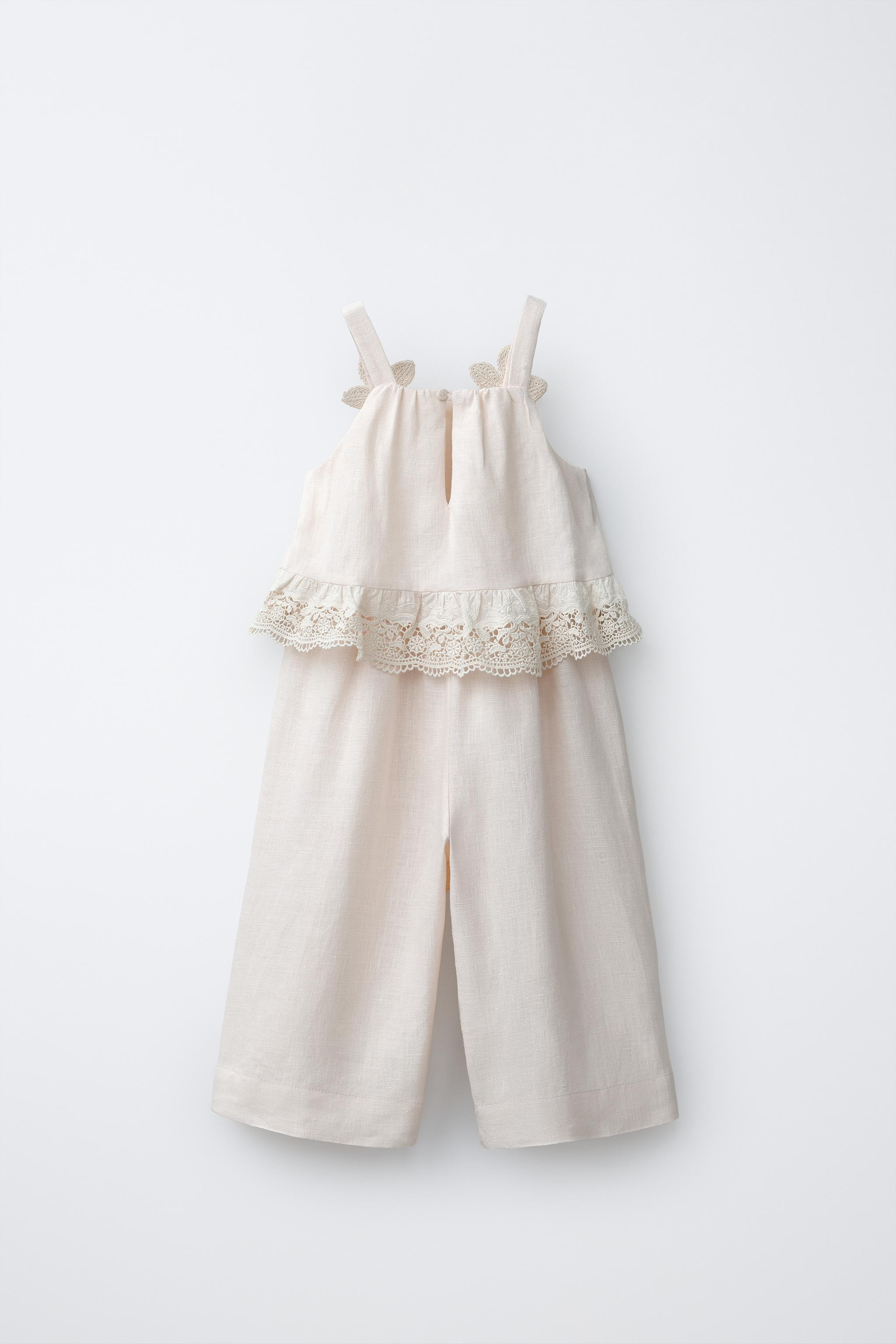 100% LINEN FLORAL LACE JUMPSUIT | Zara UK