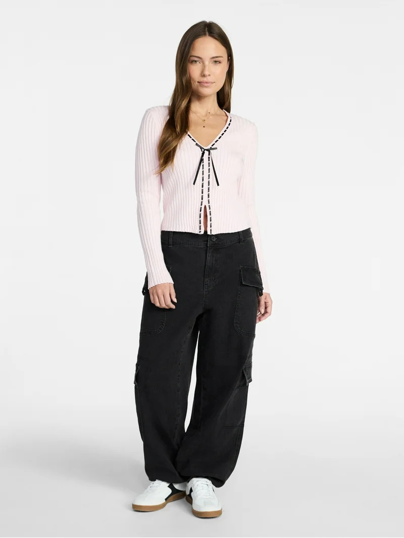 Madden NYC Women's Tie Front Top with Long Sleeves, Sizes XXS-XXL | Walmart (US)