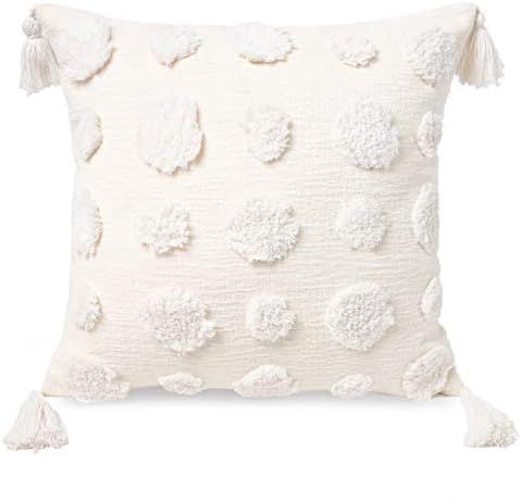PLWORLD Boho White Throw Pillow Cover 20x20 Inch with Tassels, Pom Pom Tufted Decorative Cream Ch... | Amazon (US)