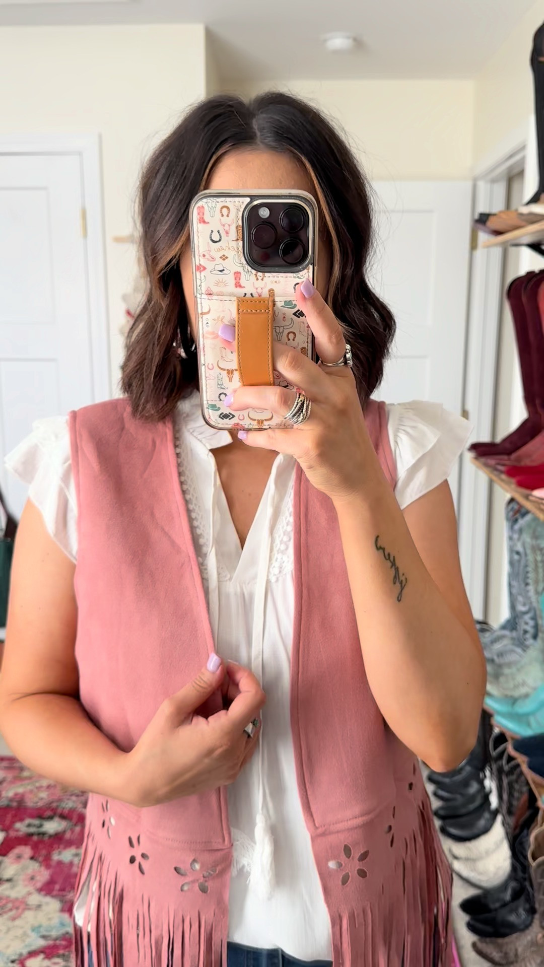 Western fashion, spring outfit idea, Country concert outfit idea, Nashville outfit, Rodeo, PBR, western suede, pink blush colored vest in a medium ￼

#LTKootd #LTKdayinmylife #LTKFestival