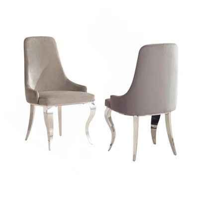 Set Of 2 Velvet Upholstered Side Chairs, Grey And Chrome | Wayfair North America