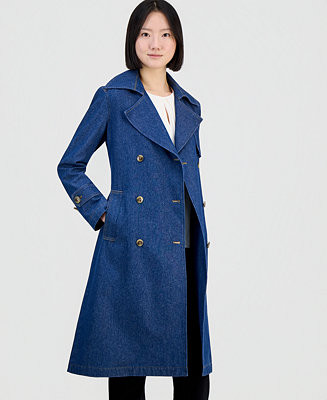 Women's Double-Breasted Cotton Denim Trench Coat | Macy's