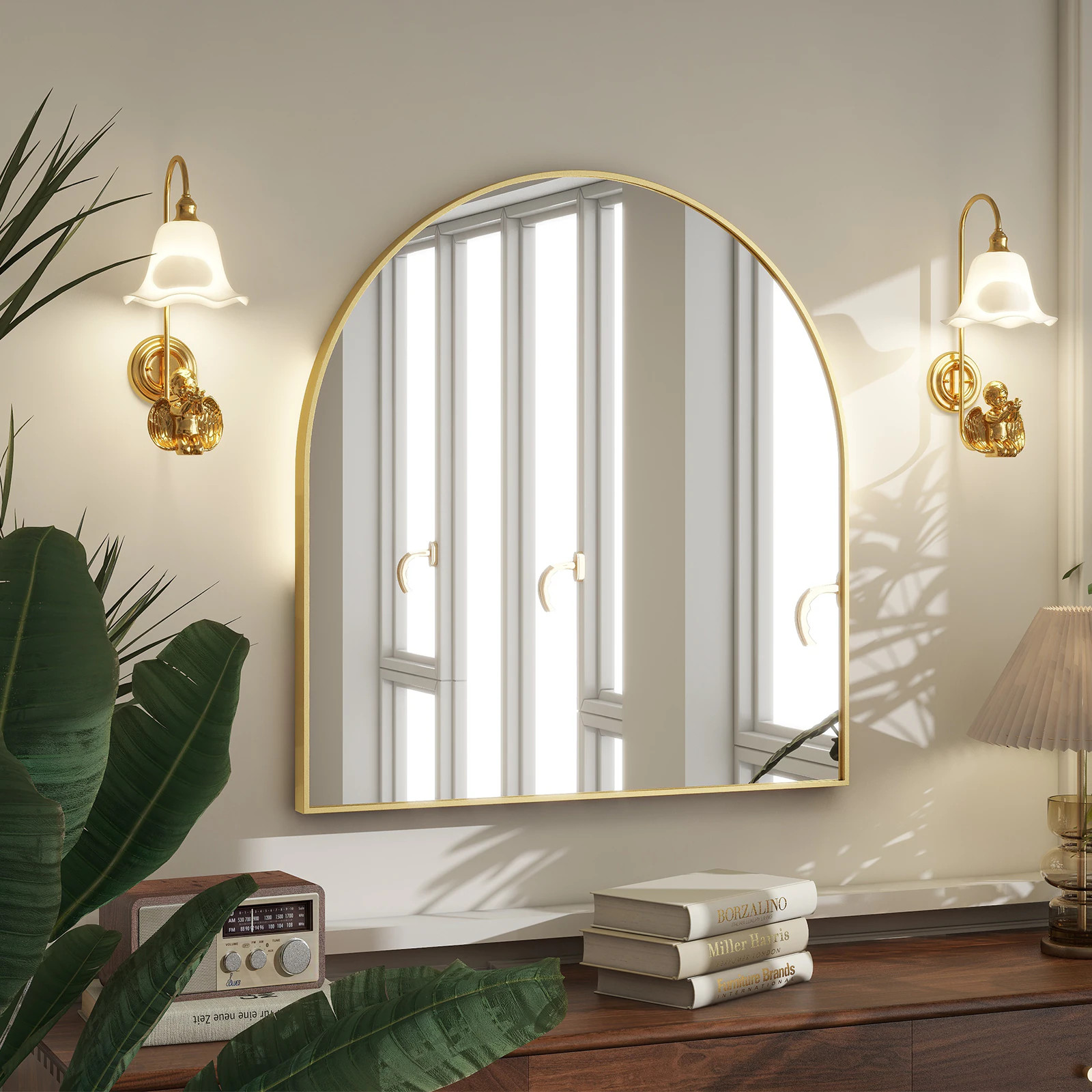 BEAUTYPEAK 32-in W x 34.0-in H Arch Gold Framed Wall Mirror | LS-GZ3234-G | Lowe's