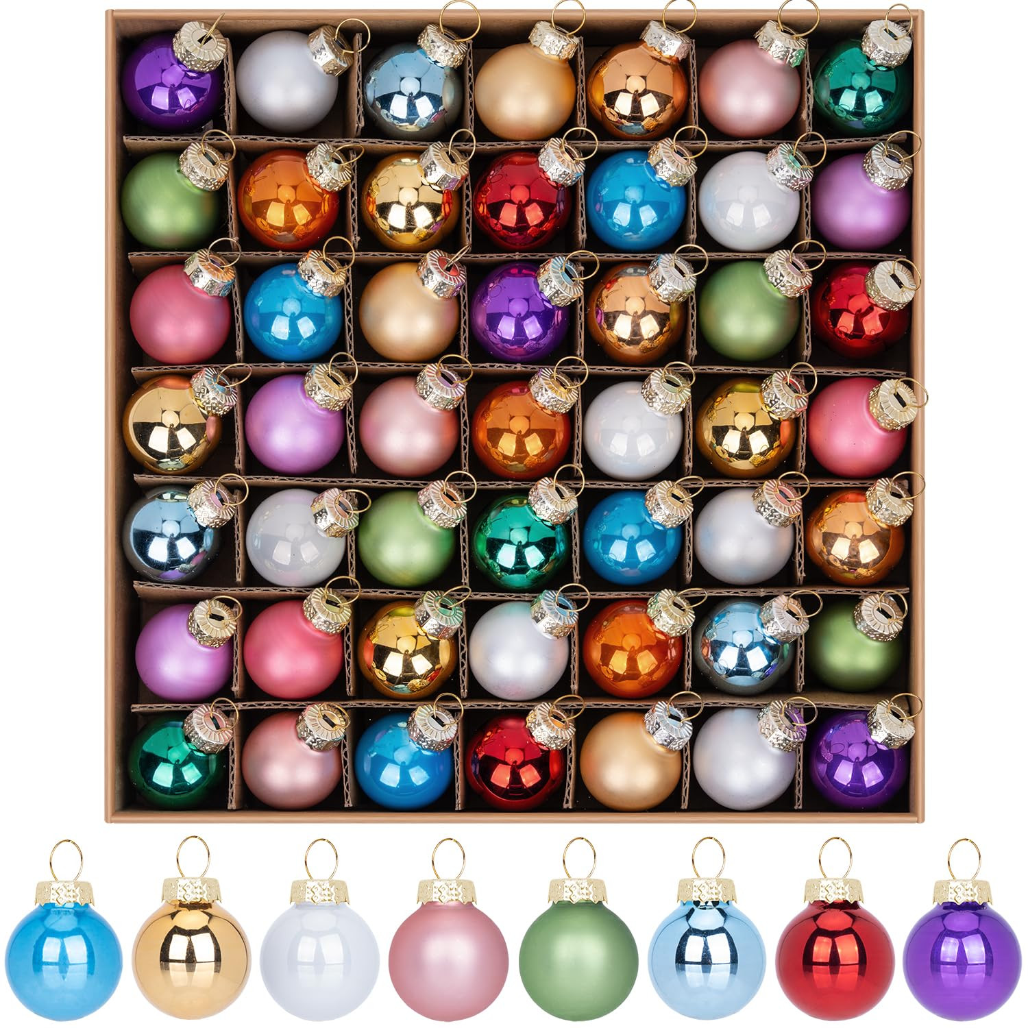 49 Pcs Mini Glass Christmas Ornaments, 1 Inch Tiny Rainbow Multi Color Bulbs for Small Xmas Tree,... | Amazon (US)