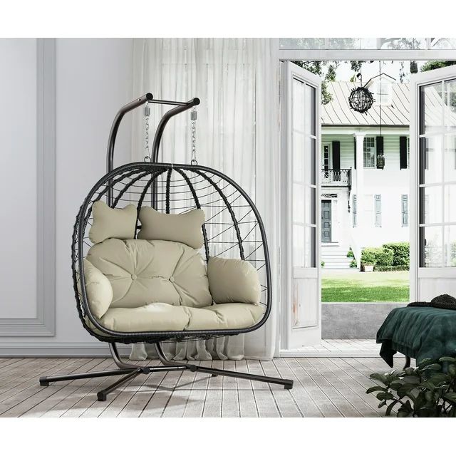 Esmlada Double Wicker Swing Egg Chair Hammock Foldable Hanging Loveseat with Stand, UV Resistant ... | Walmart (US)