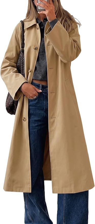 Cicy Bell Womens Plaid Trench Coat Fall Lapel Single Breasted Long Jacket | Amazon (US)