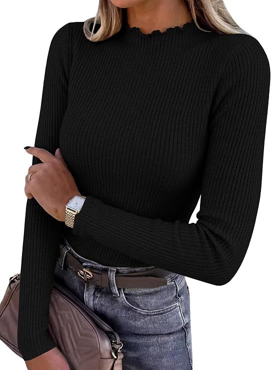 ANRABESS Long Sleeve Shirts for Women Mock Neck Ribbed Slim Fit Fall Tops | Amazon (US)