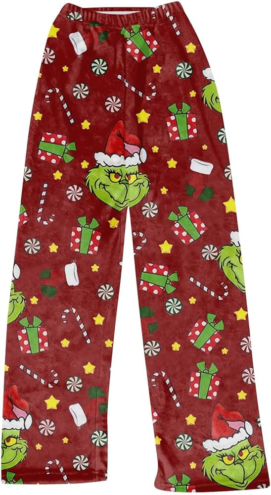 Flannel Pajama Pants for Women Christmas Pajamas Gr Green Holiday Elastic Waist Loose Fit Wide Le... | Amazon (US)