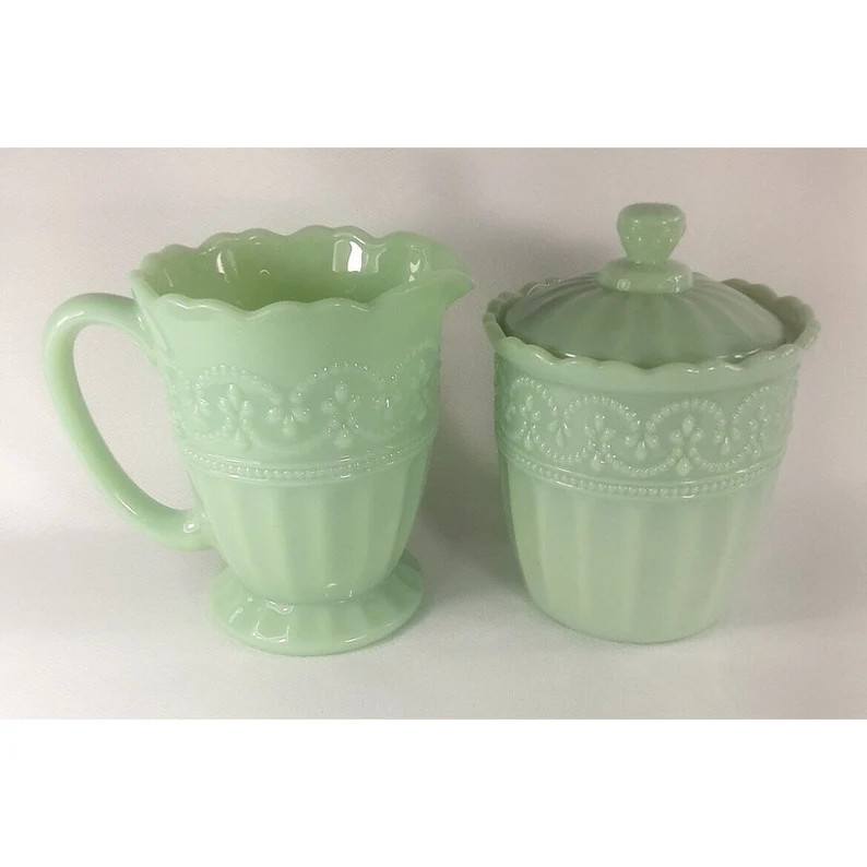 Pioneer Woman Timeless Beauty Lidded Sugar Bowl & Cream Pitcher Jade Green - Etsy | Etsy (US)
