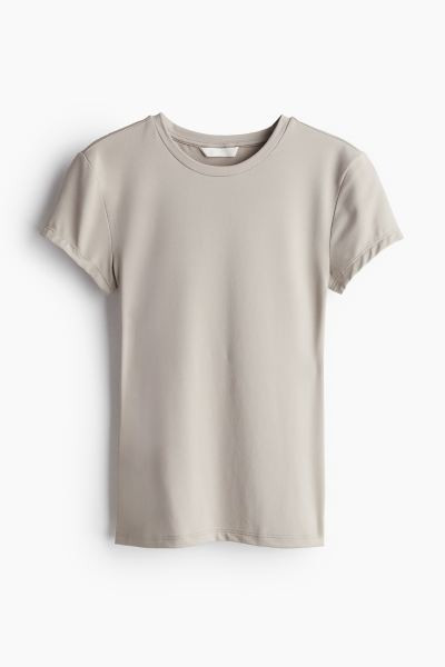 Fitted T-shirt - Round Neck - Short sleeve - Dark gray - Ladies | H&M US | H&M (US + CA)