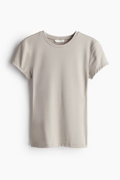 Fitted Microfiber T-shirt - Light taupe - Ladies | H&M US | H&M (US + CA)