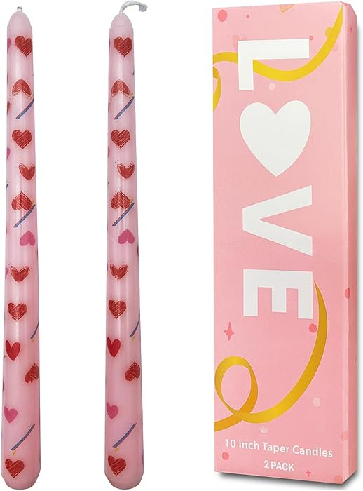 Pink Taper Candles, 10 inch Taper Candle Set of 2, Heart Patterns Printed Candlesticks, Unscented... | Amazon (CA)