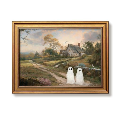 Vintage Gold Framed Halloween Wall Art Cute Ghost Painting Decor 16x24 In | Amazon (US)