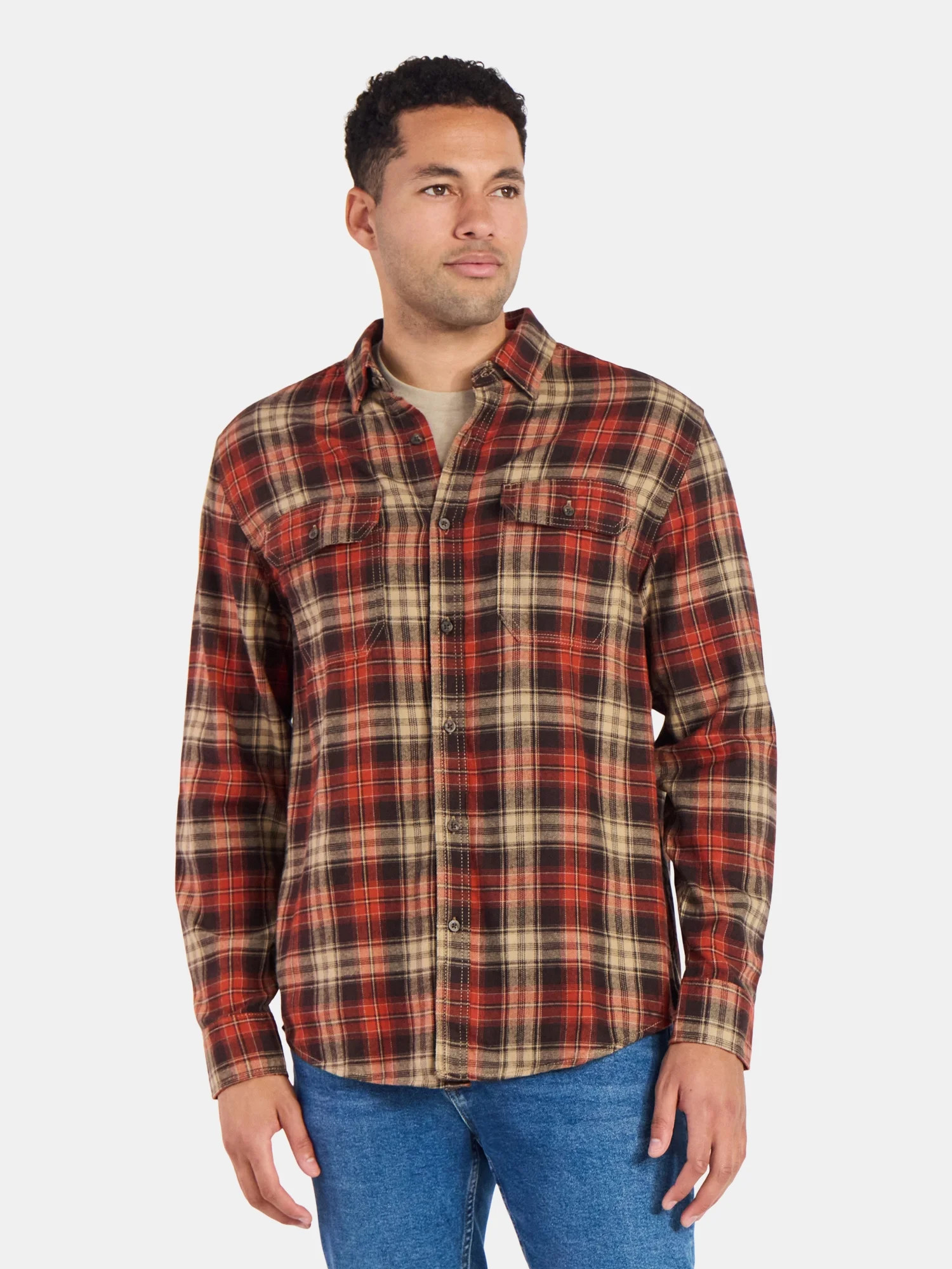 George Men's and Big Men's Double Pocket Flannel Shirt, Sizes XS-3XLT - Walmart.com | Walmart (US)