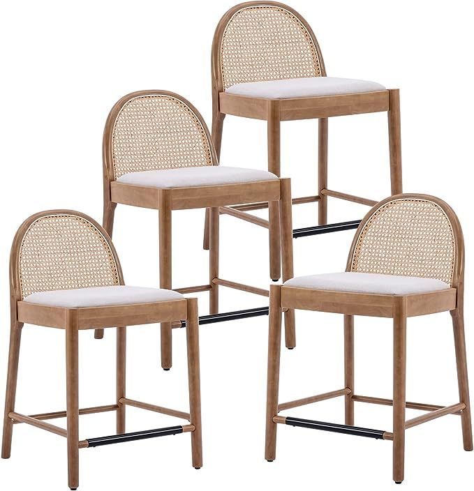 HEAH-YO Modern Counter Stools Set of 4, 26 Inches Counter Height Bar Stools with Rattan Backrests... | Amazon (US)