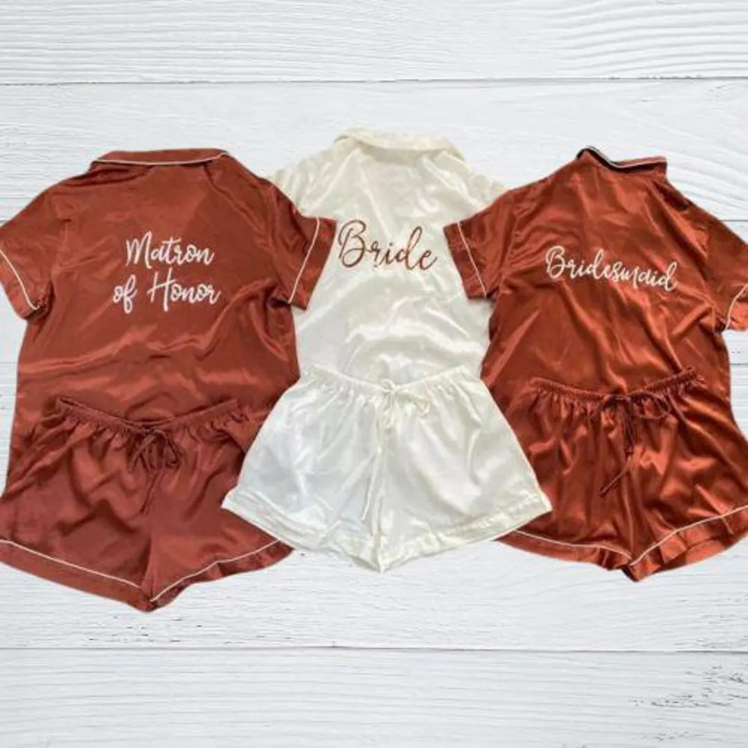 Customized Pajama Set, Bridesmaid PJs, Bridesmaid Gift, Bridal Shower Gift, Terracotta Satin Pjs,... | Etsy (US)