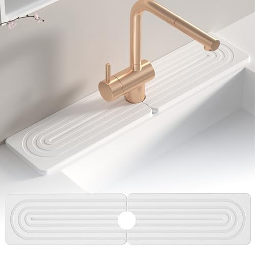 Faucet Mat for Kitchen Sink, Super Absorbent, Moisture-Resistant Splash Guard, Diatomite Fast Drying Stone Faucet Mat for Kitchen and Bathroom Sink (23.6" x 3.9", White) | Amazon (US)