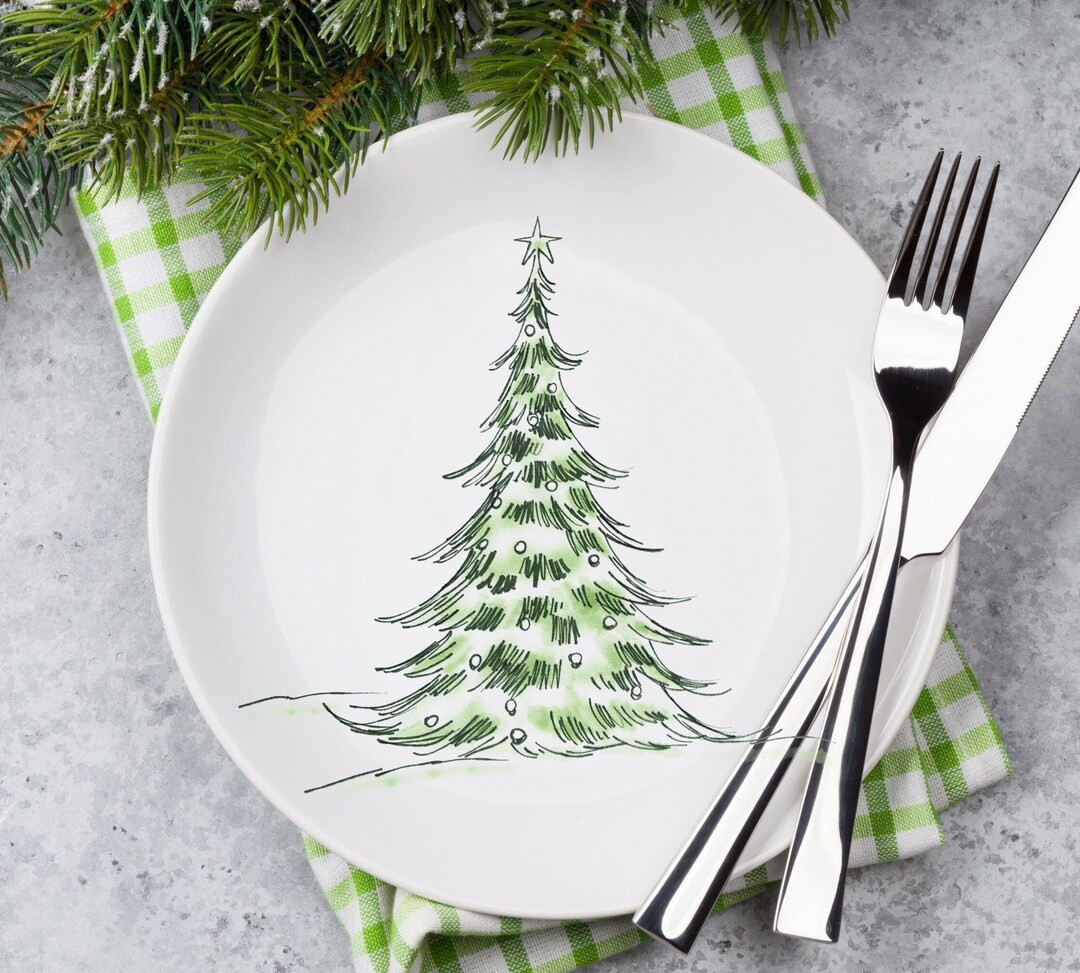 Christmas Tree Plate Set Holiday Plates Merry Christmas - Etsy | Etsy (US)