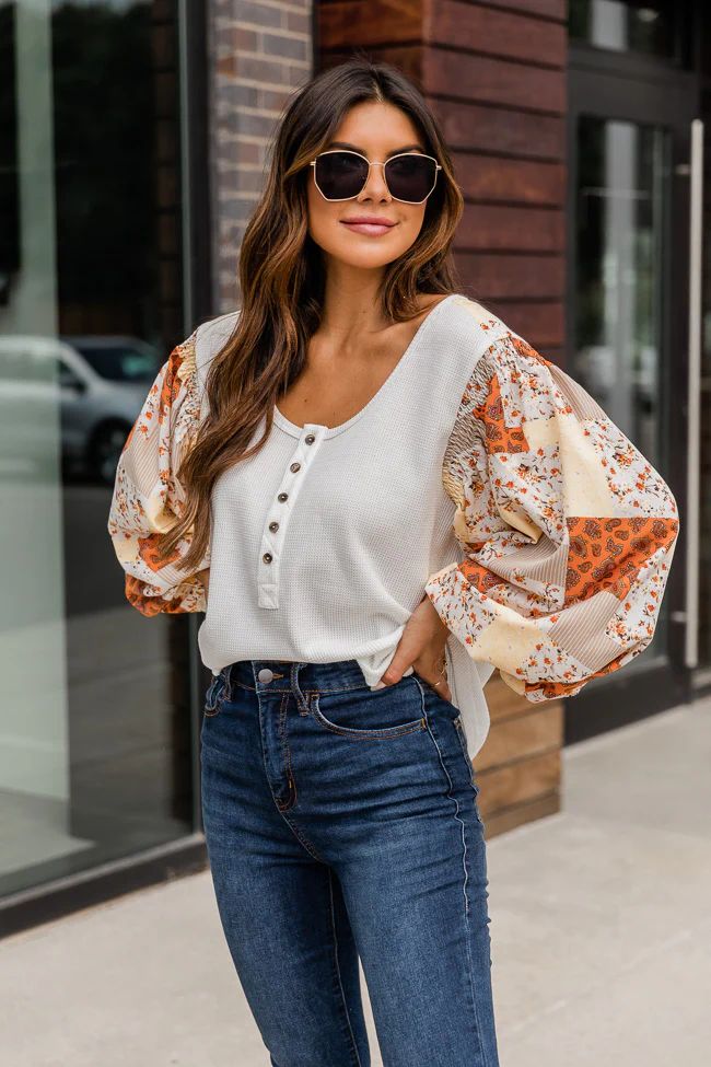 Predictable Fate Ivory Printed Sleeve Blouse | The Pink Lily Boutique