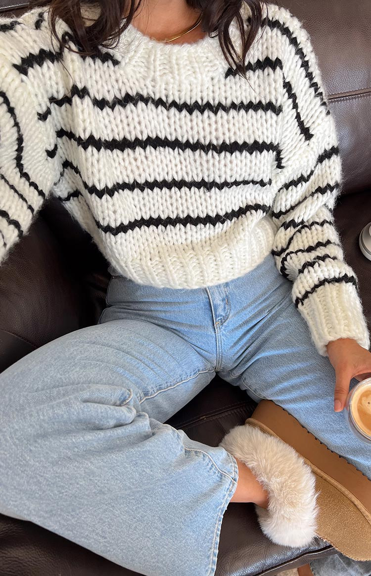 Belmont White Striped Sweater | Beginning Boutique (US)