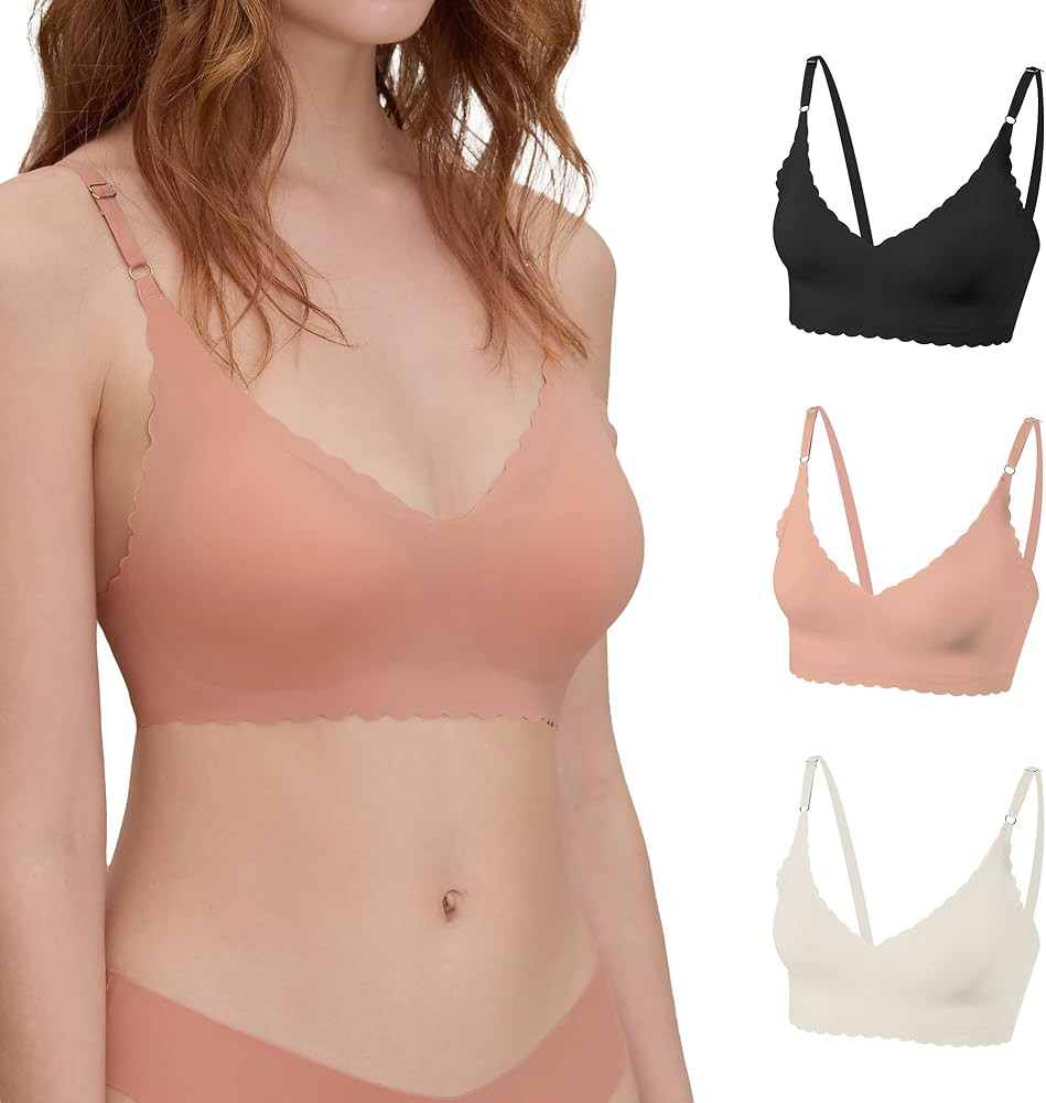 DEANGELMON V Neck Bra Padded Seamless Adjustable Straps Bralettes Everyday Basic Sleeping Bras Mu... | Amazon (US)