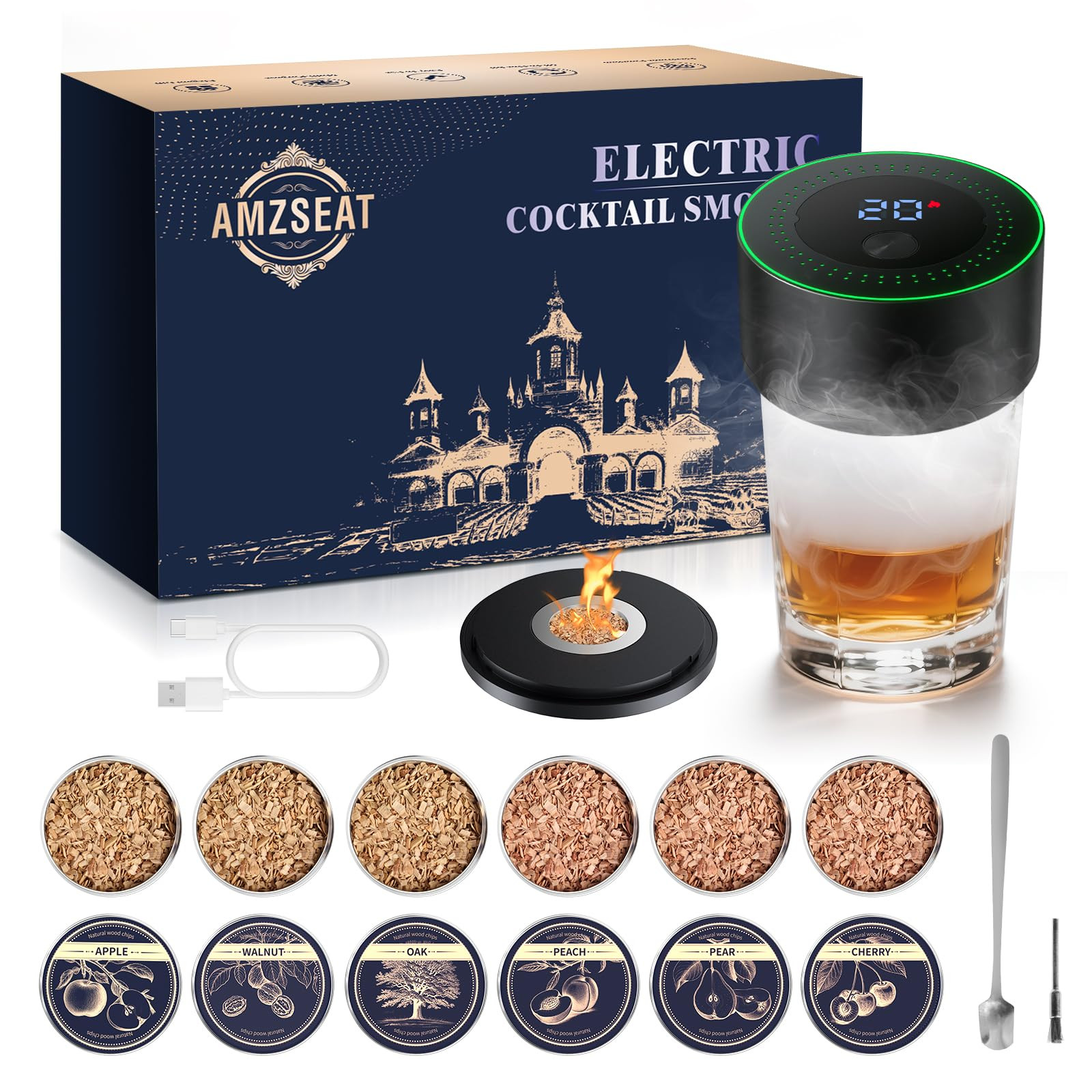 Electric Whiskey Smoker Kit-Rechargeable Cocktail Smoker Set with 6 Wood Chips - Unique Bourbon &... | Amazon (US)
