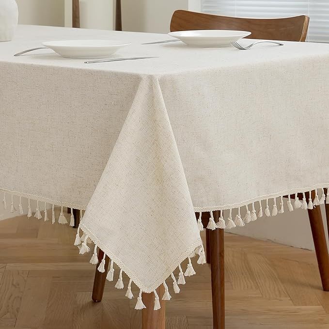 Cream Linen Tablecloths for Rectangle Tables Burlap Textured Fabric Rustic Farmhouse Faux Linen T... | Amazon (US)