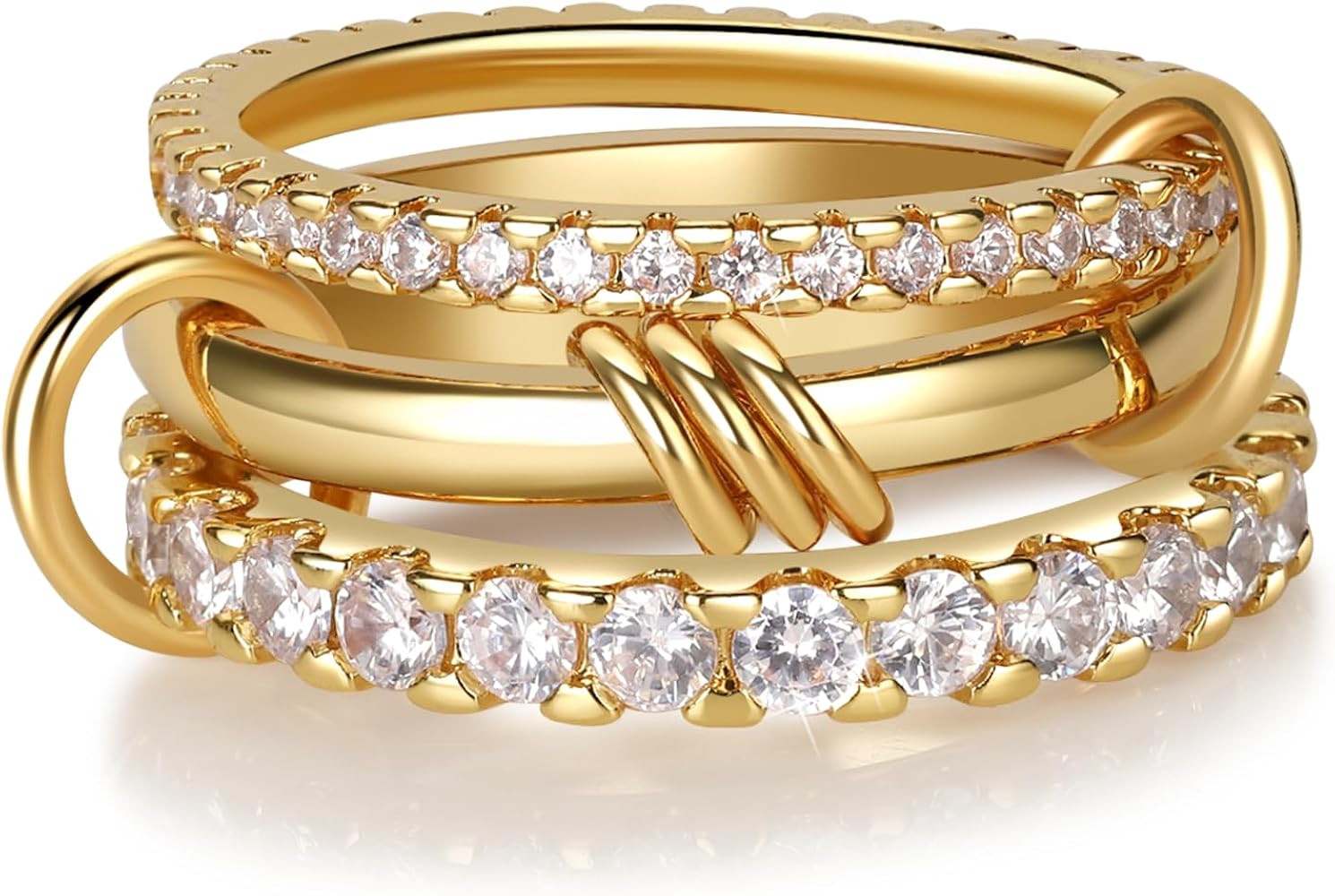 Gold Stackable Rings for Women Non Tarnish, 18K Gold Plated CZ Cubic Zirconia Rings, Golden Rings... | Amazon (US)