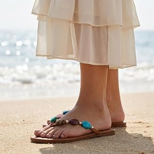 Oakmoo Women Jewelled Thong Strap Open Round Toe Flip Flops Comfy Slip on Flats Sandals Casual Su... | Amazon (US)
