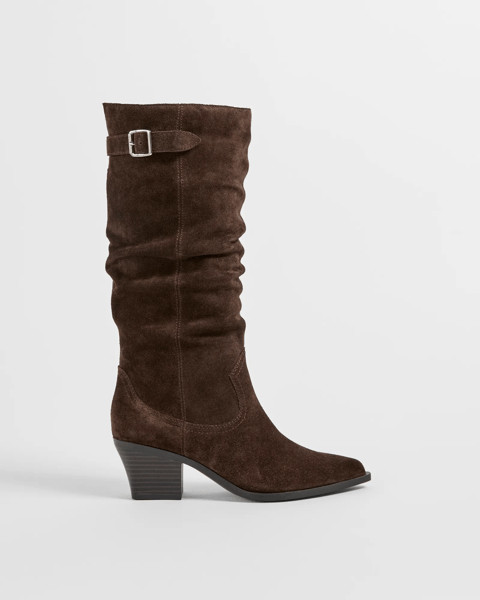 Genuine Suede Leather Slouch Boot - Dark Choc Suede | Target AU