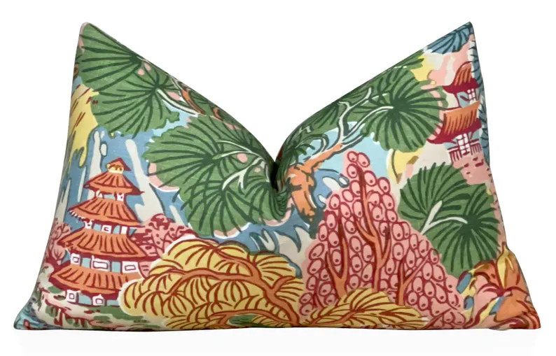 Thibaut Pagoda Trees Pillow Cover in Pink and Green, Throw Cushion,decorative Pillows, Living Roo... | Etsy (US)