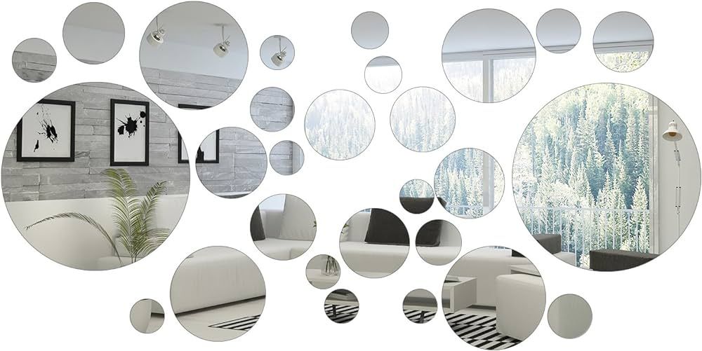 32 Pieces Mirror Wall Stickers Removable Acrylic Mirror Setting Adhesive Round Circle Mirror Tile... | Amazon (US)