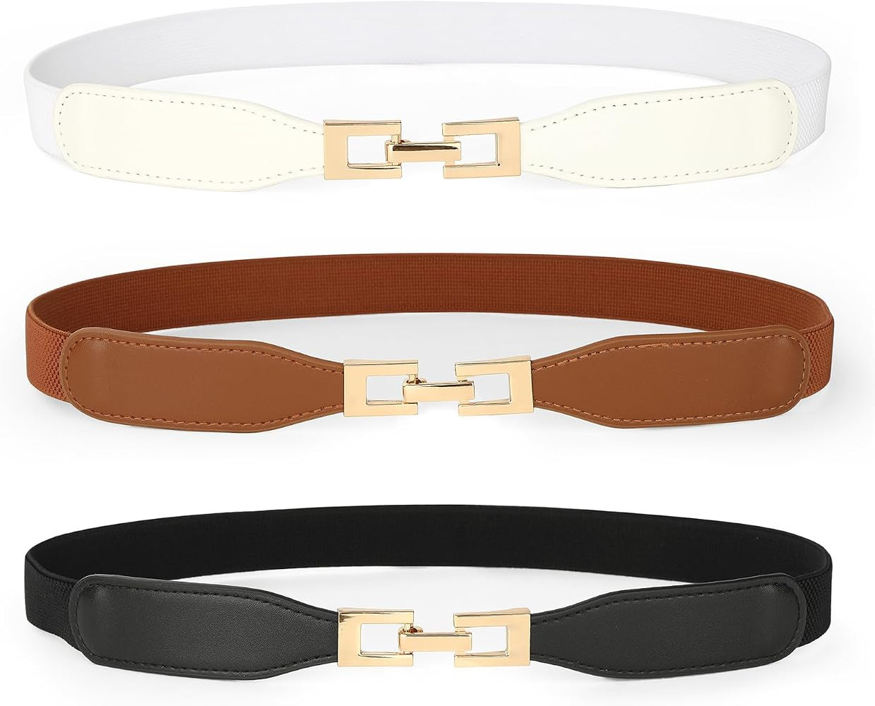 3 Pack Women Skinny Elastic Belts for Dress Waist Belt for Pants Stretch Thin Belt | Amazon (US)