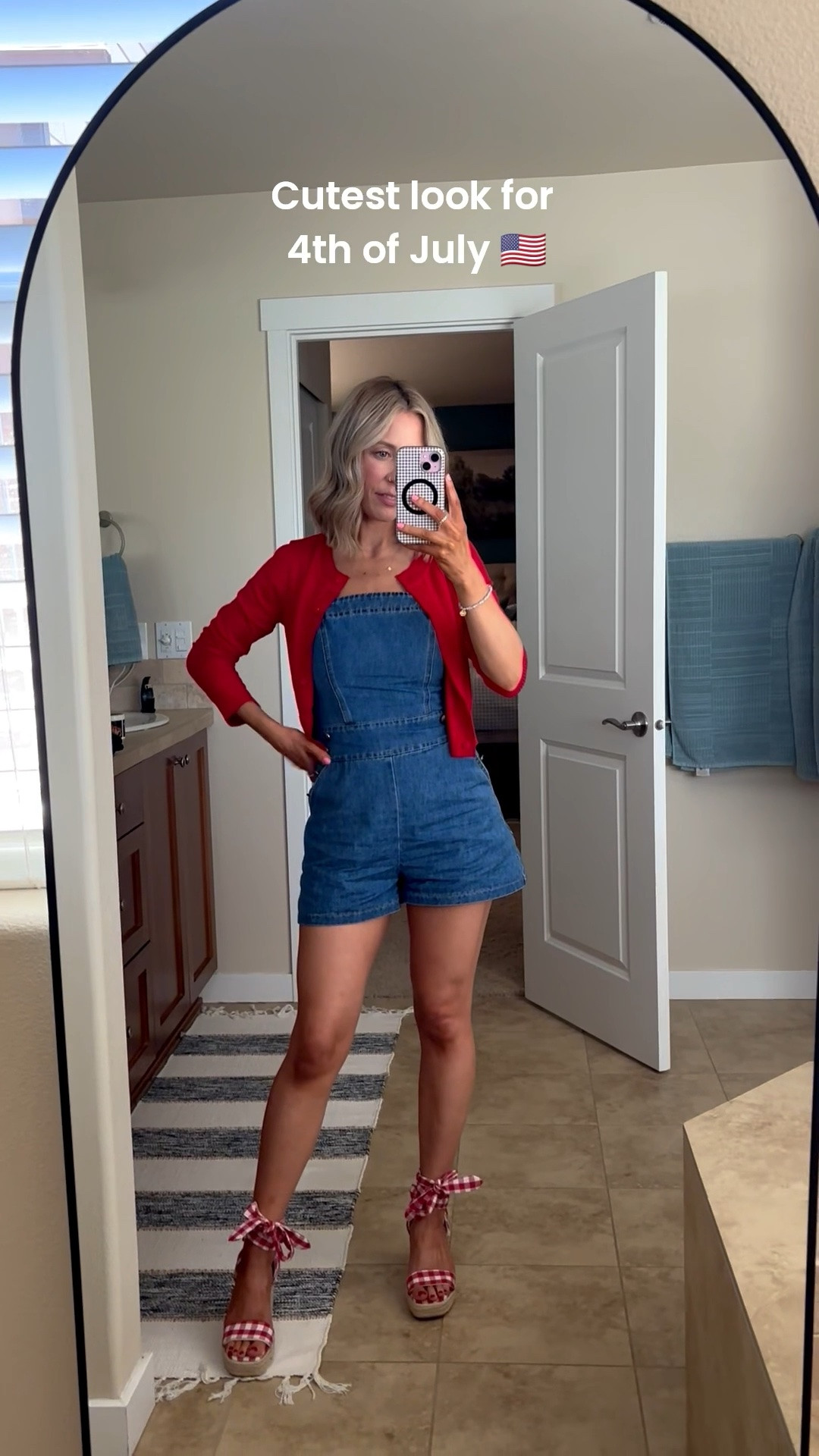 Wearing a size small in this @VICI denim romper and small in sweater. Cute look for 4th of July 🇺🇸

#LTKootd #LTKSeasonal #LTKSaleAlert