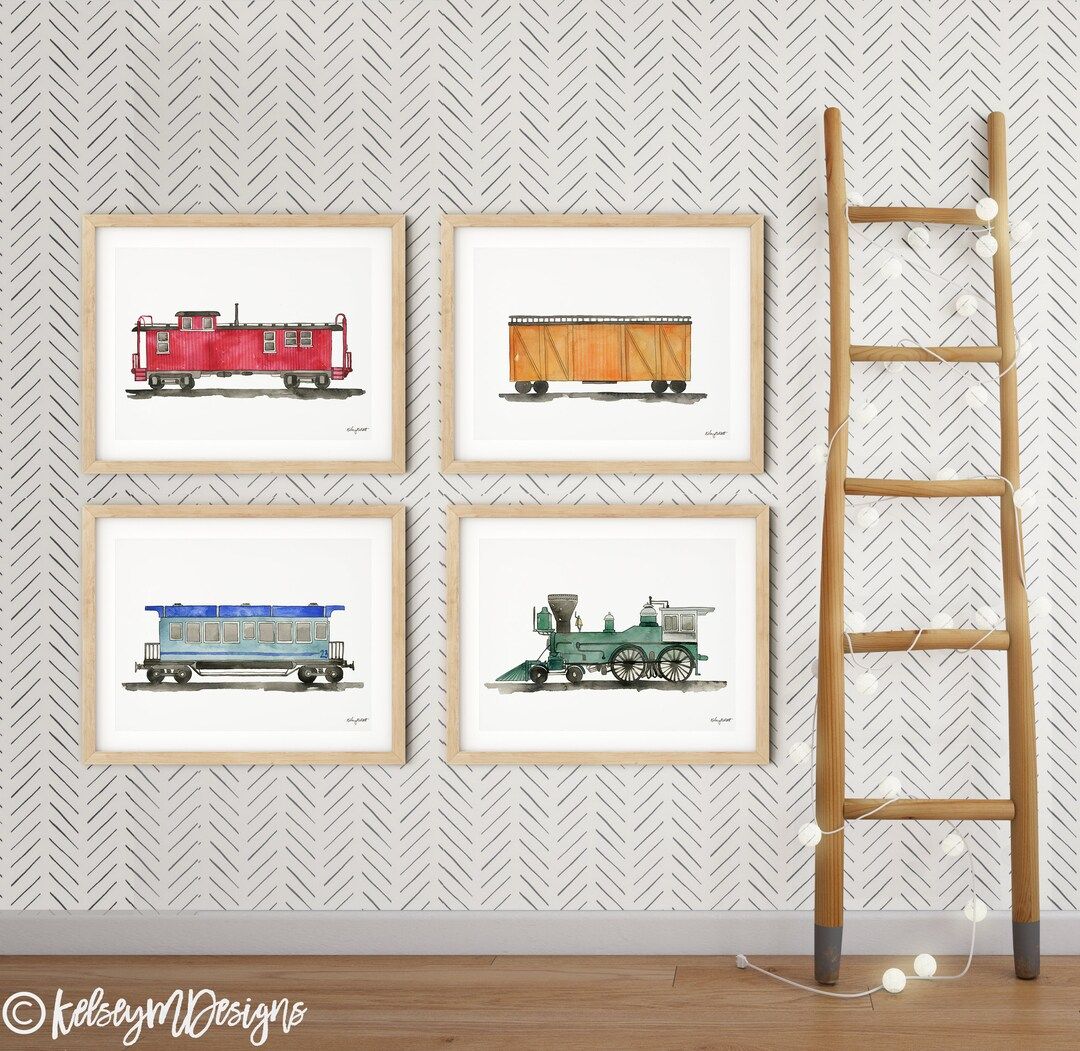 Set of 4 Train Prints, Steam Locomotive Print, Railroad Car Room Decor, Train Decor, Boy Bedroom ... | Etsy (US)