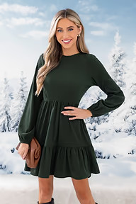 Bubble Sleeve Round Neck Dress | Cupshe US