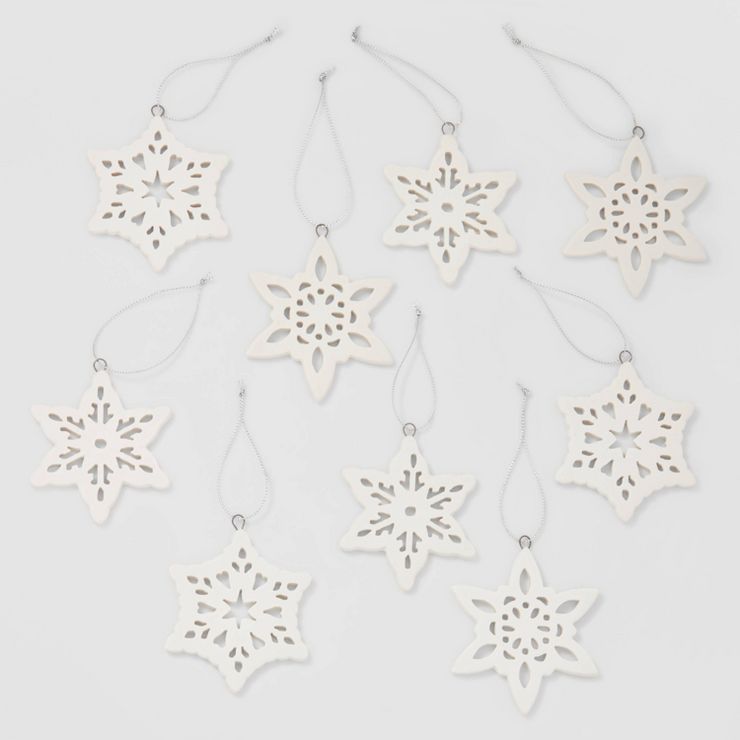 9pc Ceramic Snowflake Christmas Tree Ornament Set White - Wondershop&#8482; | Target